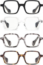 JM 4 Pack Square Reading Glasses, Blue Light Blocking Computer Reader for women men, Spring Hinge