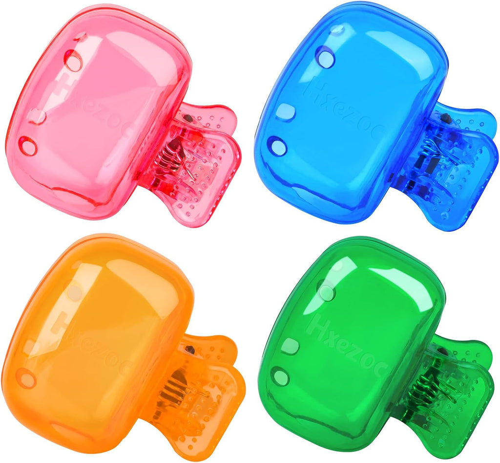 Hxezoc 4 Pack Travel Toothbrush Head Covers Toothbrush Protector Cap Brush Pod Case Protective Portable Plastic Clip for Household Travel, Bathroom, School, Camping, Business