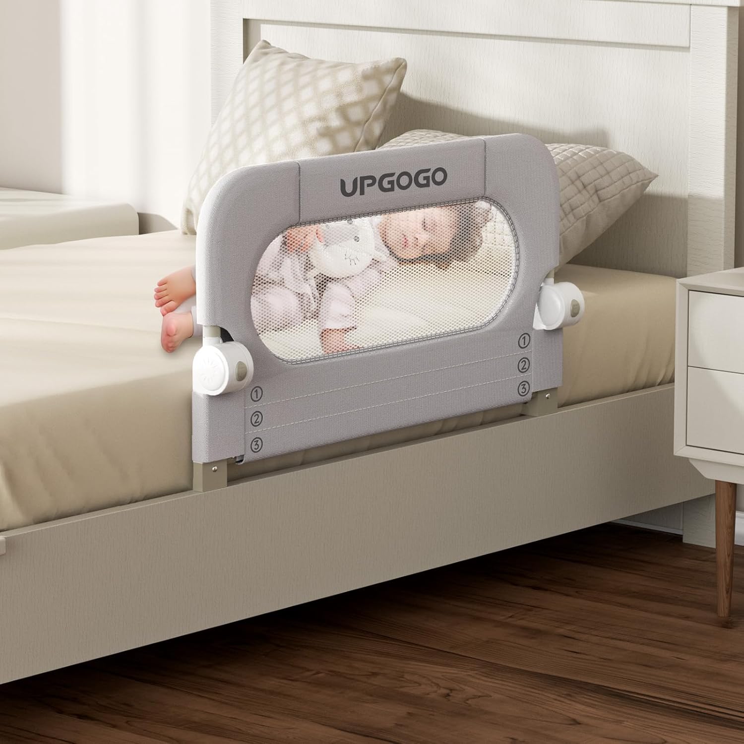 UPGOGO Folding Toddler Bed Rails for Crib,Safety Toddler Bed Rails,Bed Guard Rail with Reinforced Anchor Safety System,Bed Rail for Kids Fit,Bunk,Full Size,Queen,King,Twin(Grey,33"x23.6")
