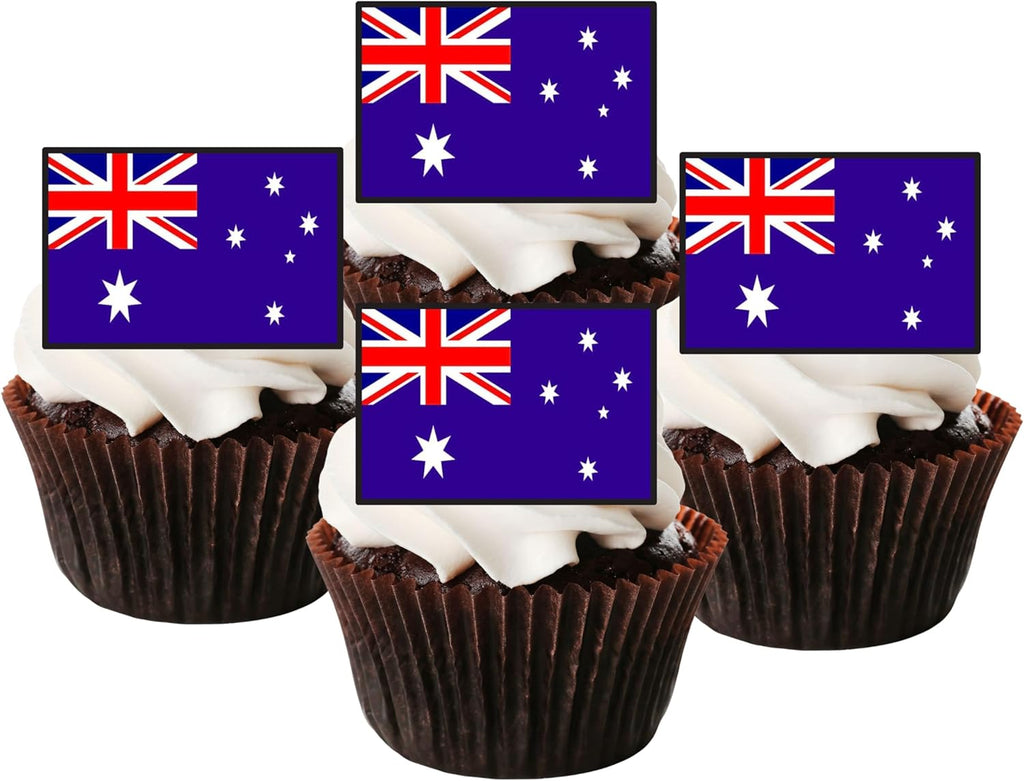 24 Australian Flag Edible Cupcake Toppers, Australia Edible Cake Decorations, Patriotic Decor, International Flags of the World Cake Toppers, Cricket and Olympic Decorations, Eurovision Party