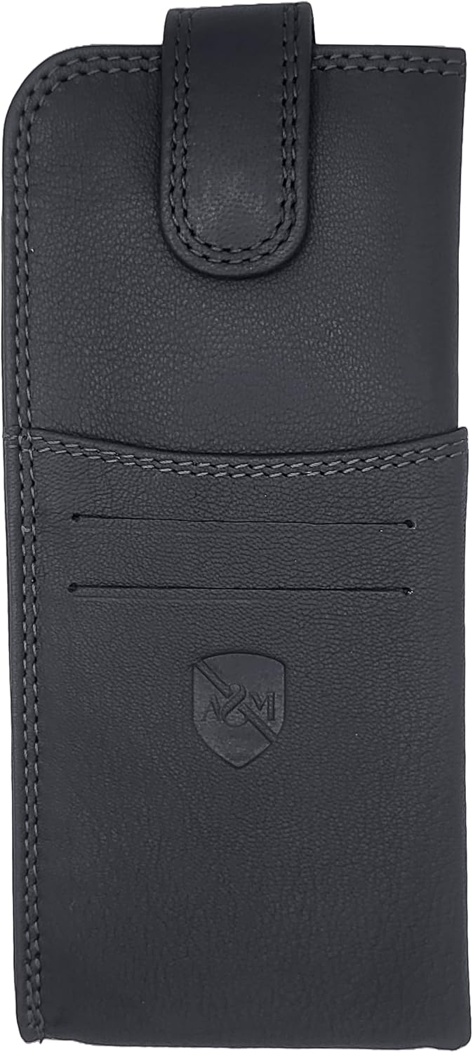 ALLEN & MATE 100% Leather Slim Glasses Case for Reading and Computer Glasses for Men/Women with Inbuilt Card Holders