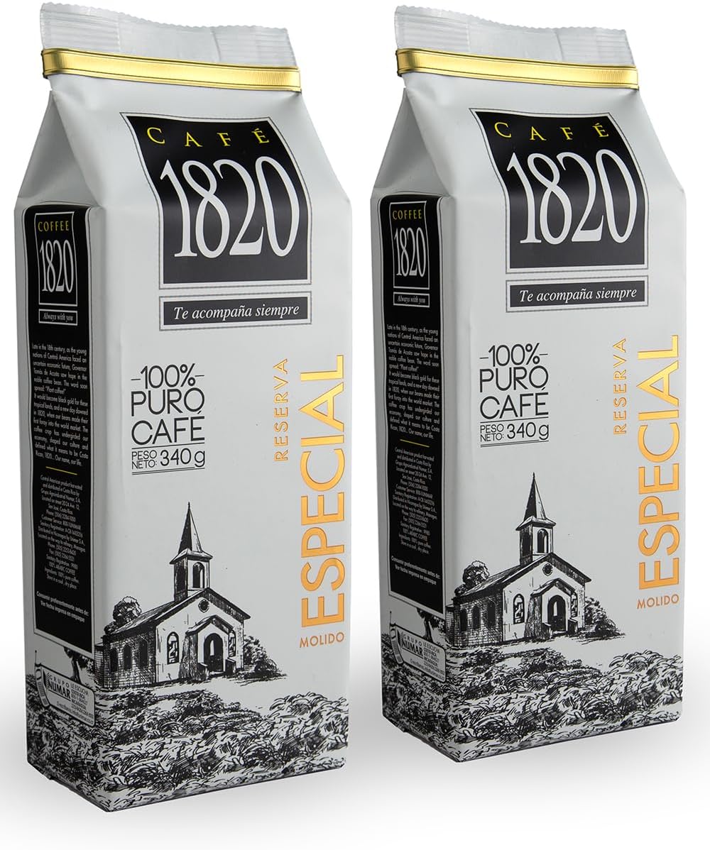 Café 1820 Special Reserve, Premium Costa Rican Ground Coffee, 100% Arabica, Medium/Dark Roast, High Altitude Blend with Aroma & Fruity Notes, 12 oz (2 Pack)