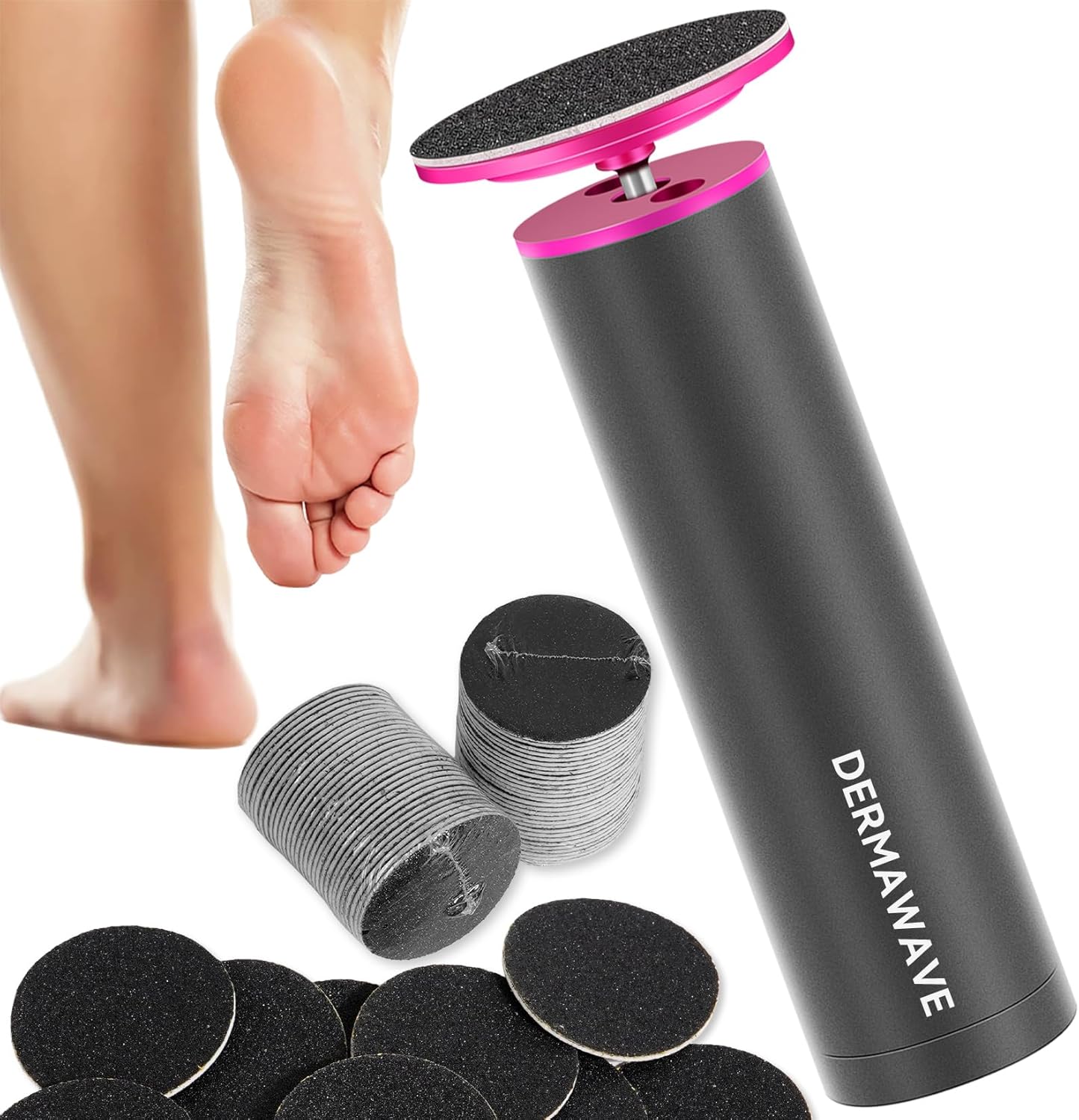 DERMAWAVE Electric Callus Remover for Feet with 60 Sandpaper Discs, Adjustable Speed Professional Foot File Electric Heel Grinder Sander Pedicure Tool for Men & Women