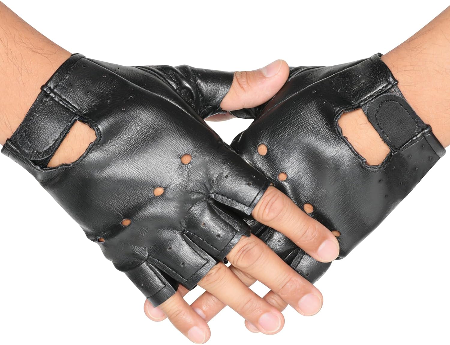 Classic Black Fingerless Motorcycle Gloves - PU Leather Minimalist Biker Gloves for Men & Women, Non-Slip Palm, Comfort Fit for City Commute & Daily Riding (Fits Palm Width Up to 3.2”)