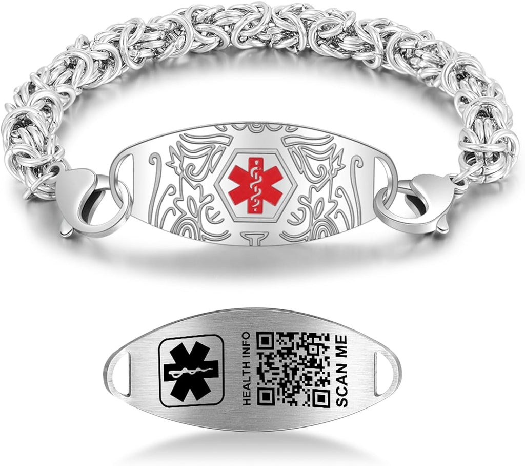 Upgraded Medical Bracelets Men Women with QR Code Medical Alert ID Bracelets - Titanium Steel Wristband Fits Wrists Up 8''-10'' - More Space Custom Emergency Med ID Info