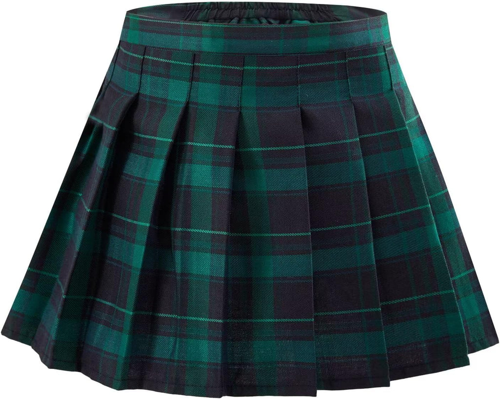 Womens Girls Pleated Skirt School Uniform Skorts High-Waisted A-line Skirt with Built-in Shorts Athletic Casual Skorts