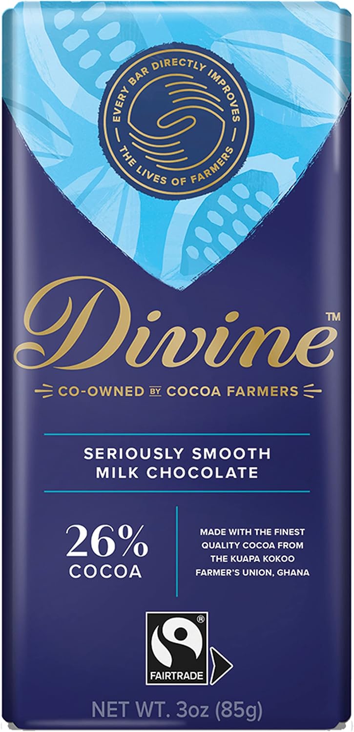 Divine Chocolate Bars - Milk Chocolate - Made with Fairtrade Cocoa, Natural Ingredients, No Artificial Flavors | 3oz. Bars (12 Pack)