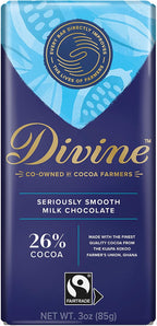 Divine Chocolate Bars - Milk Chocolate - Made with Fairtrade Cocoa, Natural Ingredients, No Artificial Flavors | 3oz. Bars (12 Pack)