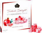Turkish Delight Pomegranate Flavor, Gourmet Medium Size Snacks Gift Box, Sweet Luxury Traditional Confectionery, Vegan Soft Candy Dessert Loukoumi, Nuts & Glucose-Free Lokum, Approx. 42 Pcs, 16 oz.