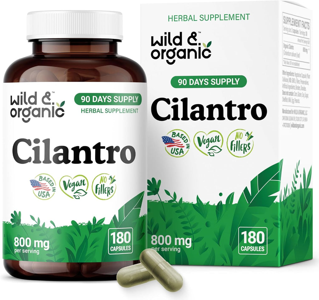 Wild & Organic Cilantro Capsules 800 mg - Detox & Antioxidant Support - Dried Cilantro Supplement - Coriander Leaf Extract - Vegan, No Fillers, Non-GMO - 180 Count