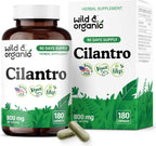 Wild & Organic Cilantro Capsules 800 mg - Detox & Antioxidant Support - Dried Cilantro Supplement - Coriander Leaf Extract - Vegan, No Fillers, Non-GMO - 180 Count