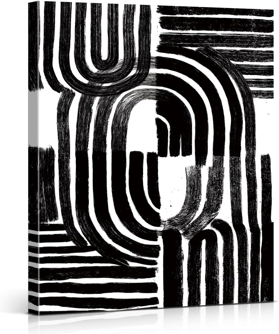 Funny Minimalist Line Pattern Wall Art Print Black and White Modern Geometric Poster for Living Room Office Decor 8x10 Canvas Framed