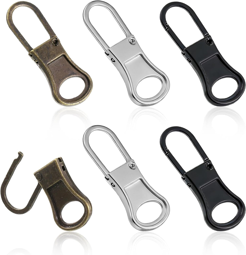 6 Pcs Zipper Pulls Replacement Detachable Zipper Head Zippers Repair Kit Zippers Pull Tabs Extender for Jackets Pants Coat Suitcase Backpack(Black Bronze Silver)