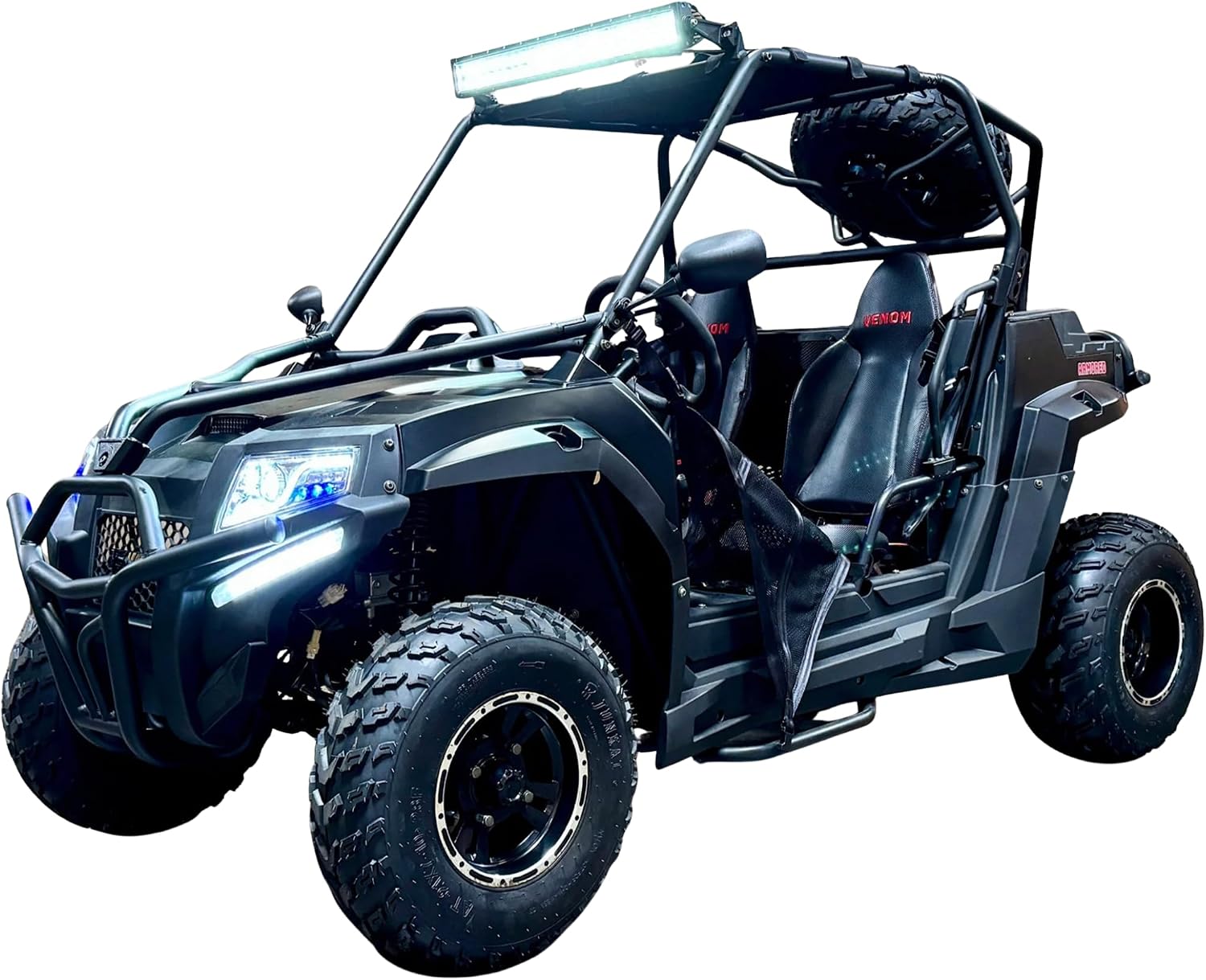 Armored UTV SSR 170RS Utility Vehicle, 2-Seater, 200cc Automatic + Reverse with Cargo Bed LED Headlights Spare Wheel, DF200GKV Work Truck Backyard Use On The Farm (Black)