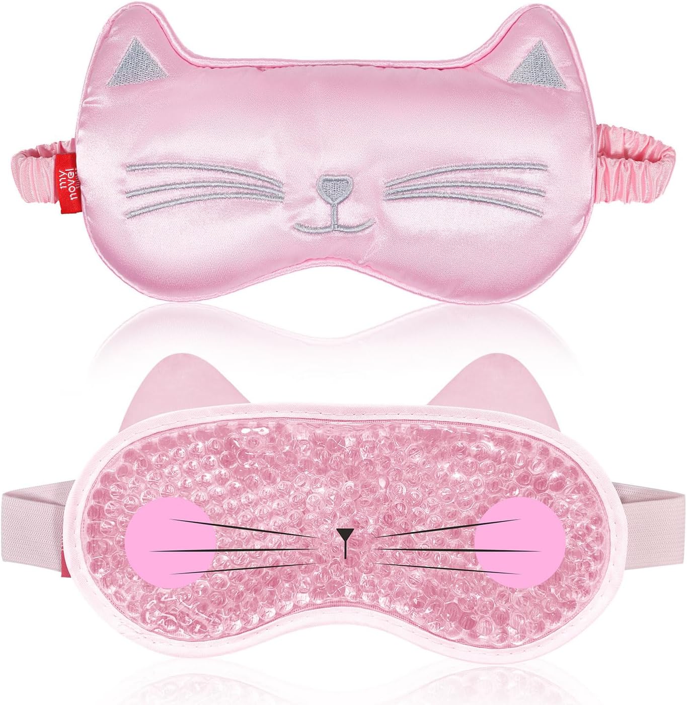 Cooling Eye Mask and Sleep Mask for Woman 2 Pcs, Cute Animal Cat Cartoon Pink Sleeping Mask Soft Cold Warm Compress Gifting for Dry Eyes Puff Eye Migraine Spa, Office, Morning Refreshment