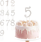 BEIDHIA Number Cake Topper 0-9,Silver Bling Rhinestone Happy Birthday Cake Topper for 5th 16th 18th 21st 30th 40th 60th 70th Birthday Party Anniversary Wedding Cake Decorations