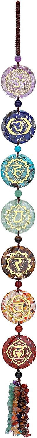 Jovivi Chakra Stones Hanging Ornament 7 Chakra Symbol Healing Crystals Hanging Tassels Wall Hanger for Yoga Meditation Window Car Crystal Decor Home Indoor Christmas Decoration