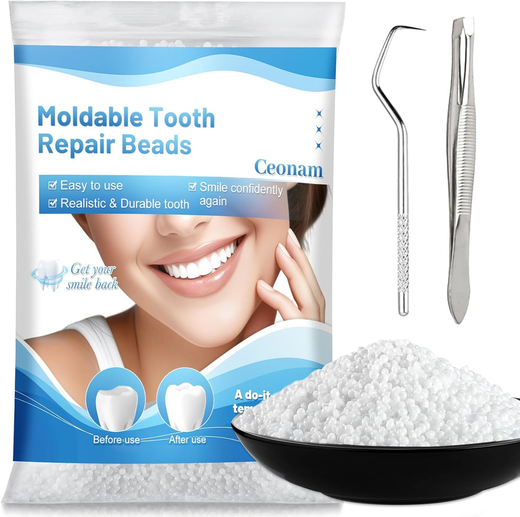 10.9oz Tooth Repair Beads - Teeth Replacement Kit for Temporary Restoration of Missing and Broken Teeth, DIY Heat Fit Beads for Denture Repair and Oral Care