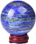 JIC Gem Large Blues Lapis Lazuli Crystal Sphere Ball with Wooden Stand Quartz Crystal Ball Healing Crystal Sphere 90-100mm