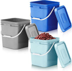 Mumufy 3 Pcs 3.5 Gallon Square Food Grade Bucket with Lid Square Bucket Pail Plastic Handles for Long Term Food Storage, Camping, Fishing, Home Organization Easy Stack and Store (Aqua,Gray,Blue)