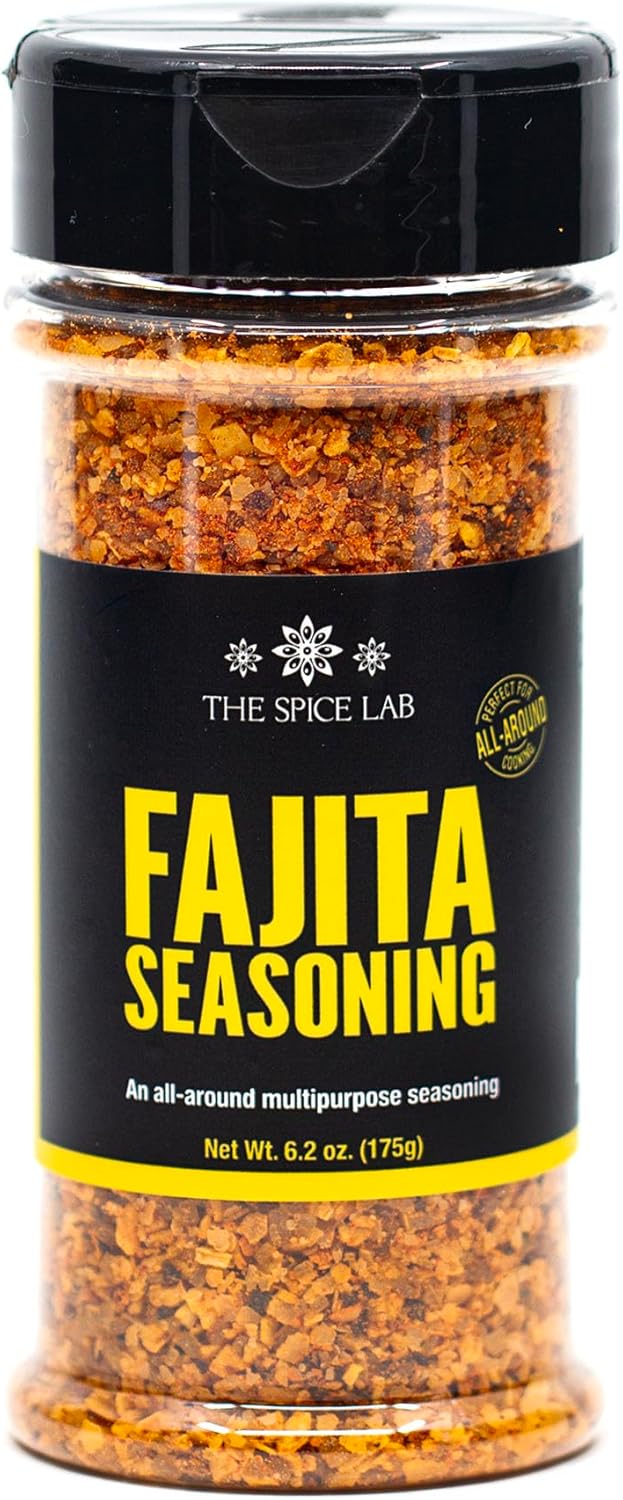 The Spice Lab Fajita Seasoning - Gluten Free Grilled Chicken & Carne Asada Seasoning - Great on Fajita Vegetables & Chicken Nachos - Kosher Steak Rub with No Fillers - 6.2 oz Shaker Jar - 7124
