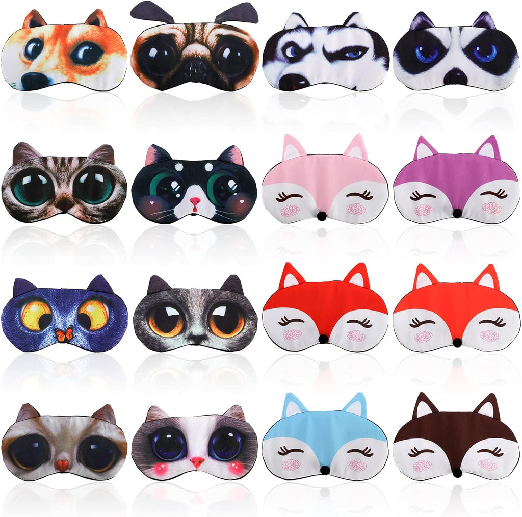 ZOOFOX 16 Pack Cute Animal Eye Mask, Soft Blackout Blindfold Sleeping Mask with Adjustable Strap, 3D Funny Eye Cover for Women Men Kids Plane Travel Yoga Office Snap Night Sleeping