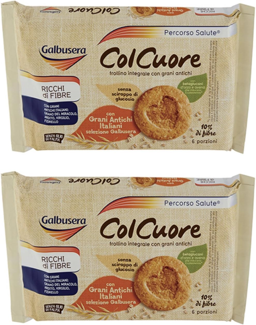 Galbusera "Col Cuore" Integral Biscuits with Ancient Grains 300 gr, pack of 2