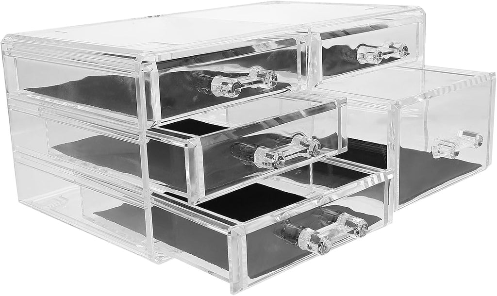 KOMBIUDA Stackable Makeup Organizer Drawer, Jewelry Holder and Cosmetic Storage Box, Plastic Dressing Table Makeup Container for Bathroom and Desktop Use