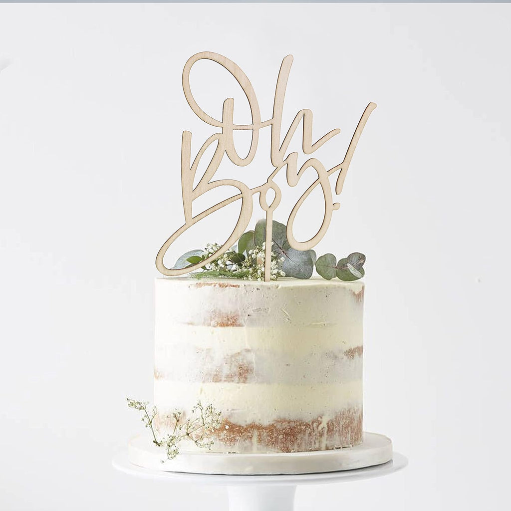Oh Boy Cake Topper - Wooden 'It's a Boy' Birthday Party Decoration for 1st Birthday Photo Booth Props & Gender Reveals (Wood Cake Topper)