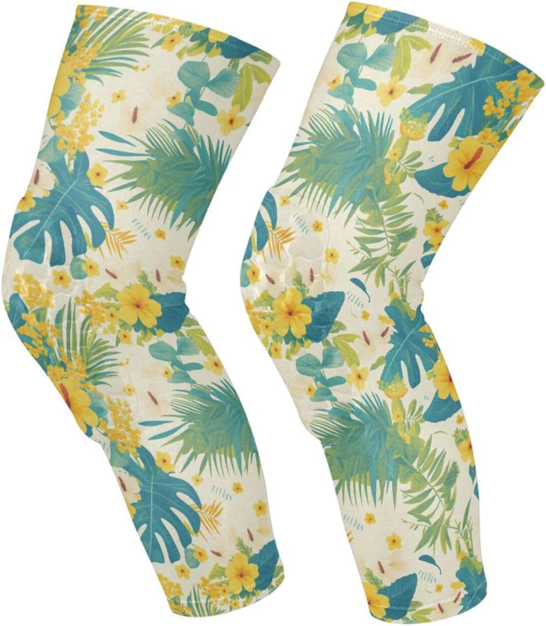 Tropical Style Yellow Flowers Green Leaves knee braces for women (A pair) Relieve Muscle Pressure knee pad for Yoga, Volleyball, Gardening, Gym