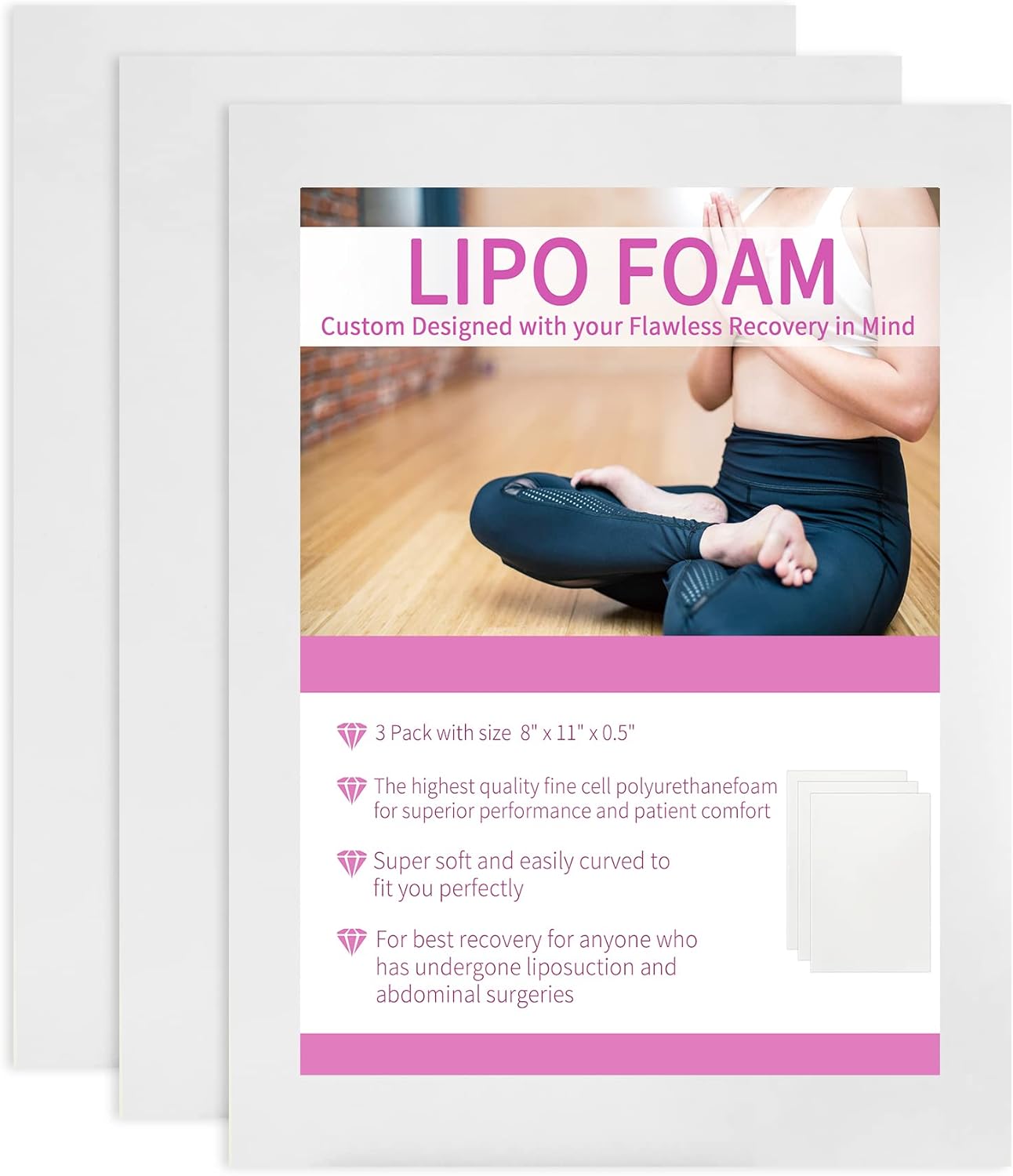 Birllaid Lipo Foam Pads, Bbl Foam Boards,Help Out When Using Ab Board Compression Garments Tummy Tuck, 3 Pack Liposuction Surgery Foam Sheet for Recovery