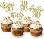 24 PCS Glitter 30th Birthday Cupcake Toppers for Celebrating Thirty Years Old Birthday Party Decorations for 30th Anniversary Party Supplies (Gold)