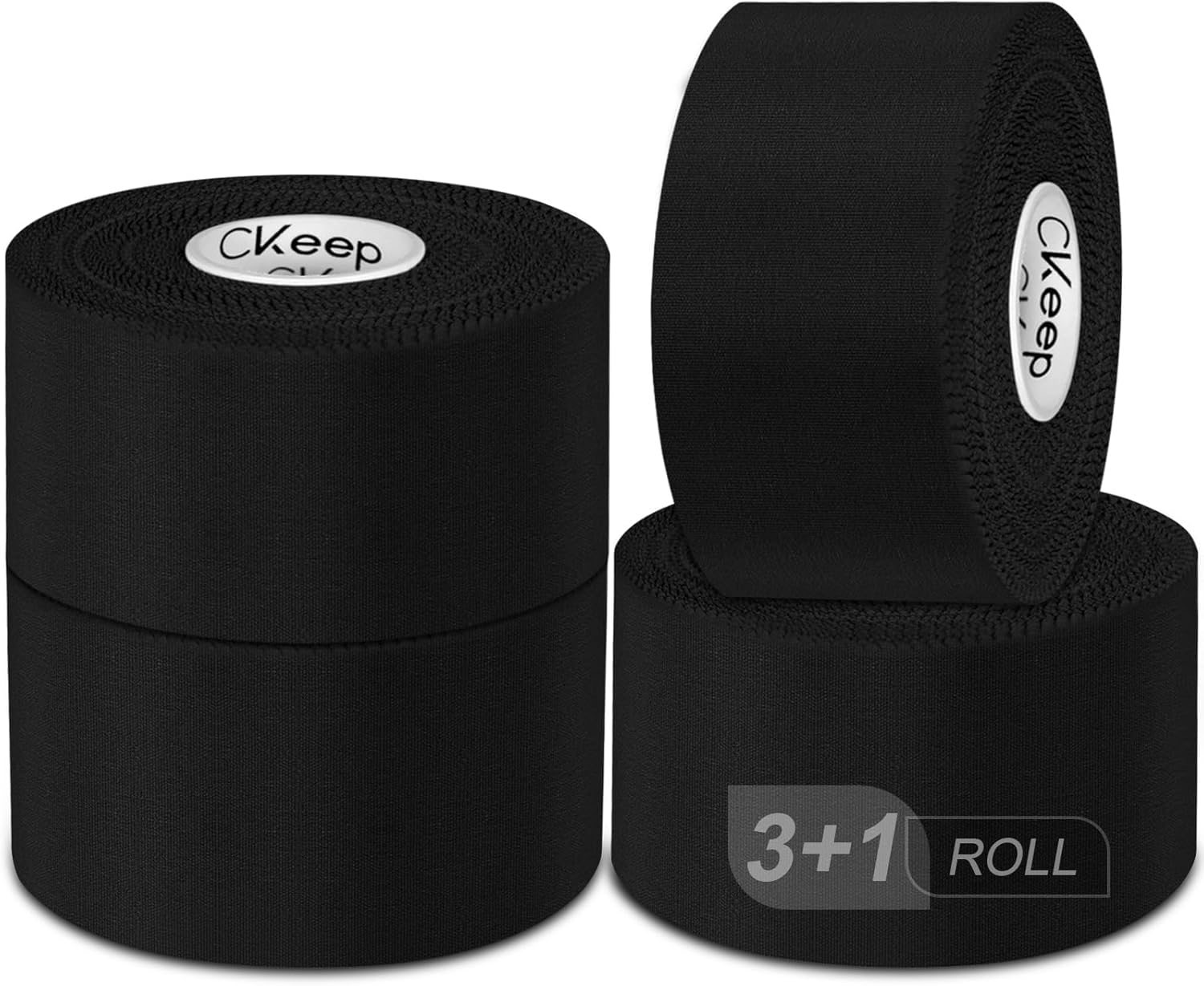 CKeep Athletic Tape, 4 Pack Black Sports Tape, Very Sturdy No Glue Residue, Wrist Ankle Tape for Muscle, Climbing, Boxing, Athletes, Baseball Bats, Strains, Sprains, Injuries（1.5 Inches）