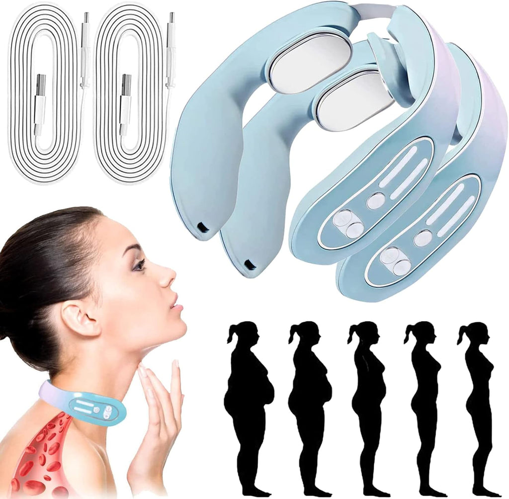 2023 Lymphatic Drainage Massager, EMS Neck Acupoints Lymphvity Massager Device, 12 Modes Neck Massager Portable Lymphatic Relief Neck Massager for Pain Relief Deep Tissue (2PC)