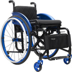 Portable Ultra Lightweight Folding Wheelchair, Self-propelled Manual Chairs, with Handbrakes and Quick Release Rear Wheels(Blue,16.5in Seat Width)