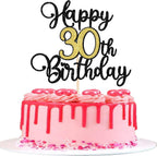 1 Pack Happy 30th Birthday Cake Topper Glitter Heart Birthday Cake Pick Cheers to 30 Years for 30th Anniversary Wedding Party Cupcake Decorations Supplies Black Gold