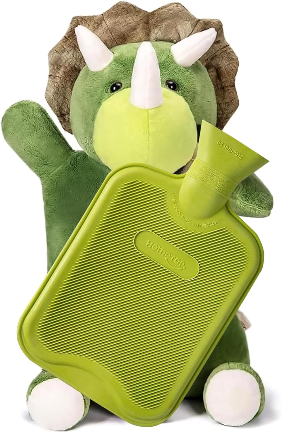 HomeTop Premium Classic Rubber Hot and Cold Water Bottle with Cute Stuffed Triceratops Cover