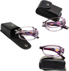 VisionGlobal 3 Pair Reading Glasses Foldable Readers with Blue Light Blocking lens Compact Folding Glasses for Women Reading Case Included (Purple, 1.25 Magnification)