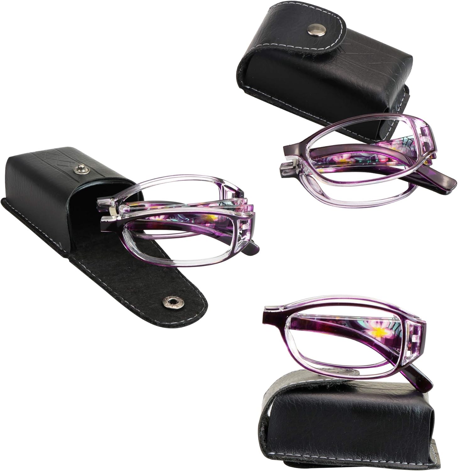 VisionGlobal 3 Pair Reading Glasses Foldable Readers with Blue Light Blocking lens Compact Folding Glasses for Women Reading Case Included (Purple, 2.50 Magnification)