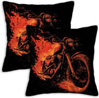Flaming Motorcycle Pillow Covers 18x18 Set of 2 | Biker Decorative Cushion Cases | Fire Motorbike Pillowcases | Bold Garage Throw Covers for Sofa Living Room Bedroom Decor