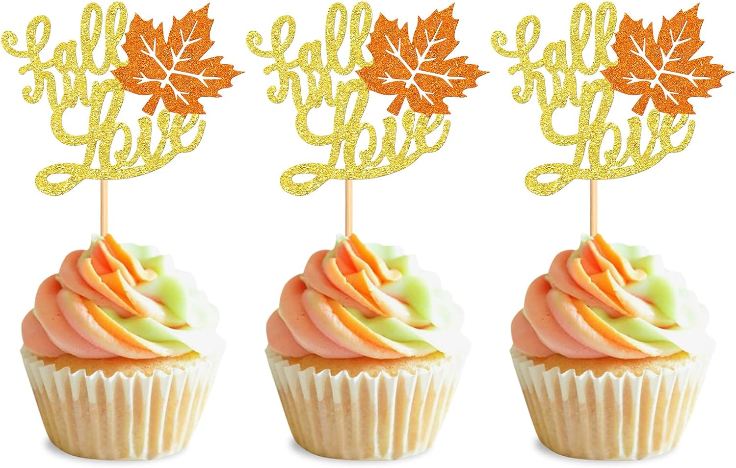 24 Pack Fall in Love Cupcake Toppers Thankgiving Maple Leaves Bridal Shower Cupcake Picks Engagement Wedding Anniversary Birthday Party Cake Decorations Supplies
