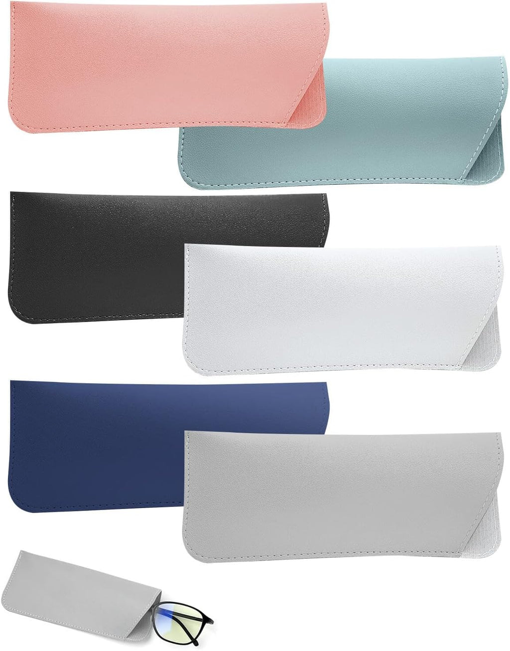JELIEE 6 Pack Soft Eyeglass Cases Slim Reading Eyeglasses Cases Soft Leather Sunglasses Cases Portable Travel Glasses Storage Pouch for Men Woman（6 Colors）