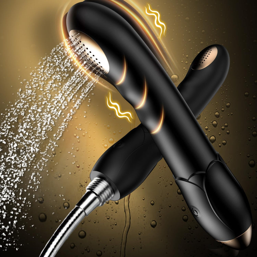 Black Vibrating Prostate Massager Shower Enema Sex Toy, Anal Vibrator Wand Male Prostate Toy for P Spot and G Spot, Vibrating Butt Plug Dildo Adult Anal Sex Toys for Men, Women, Gays