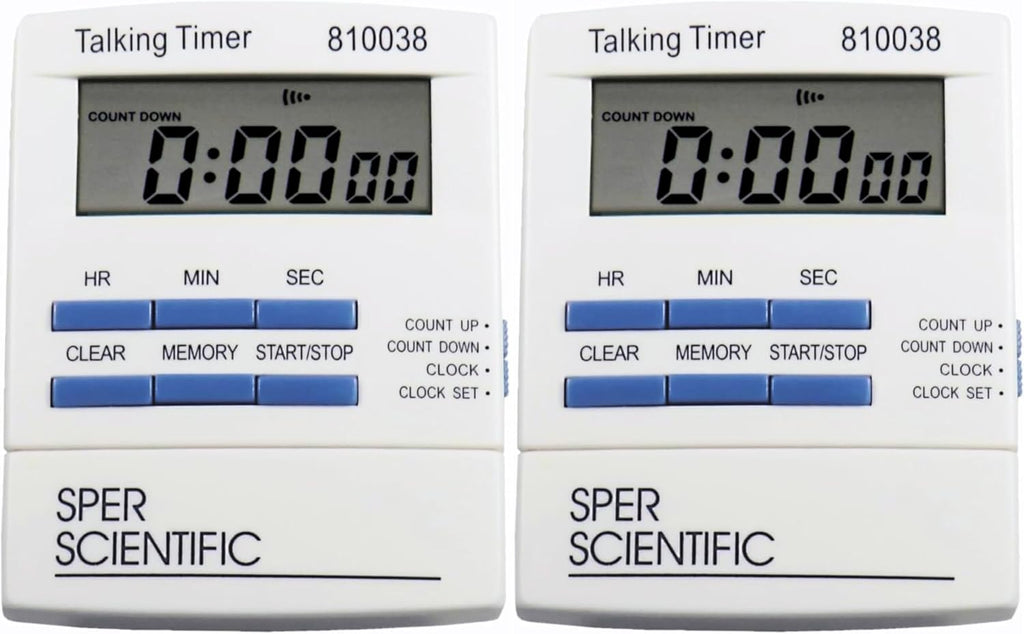 Sper Scientific Talking Timer with Audible Countdown Voice Announcements 810038 - Large LCD Display, Hands-Free Timer with Loud Alarm & Memory Recall - Perfect for Cooking, Labs, Fitness & more - 2 pc