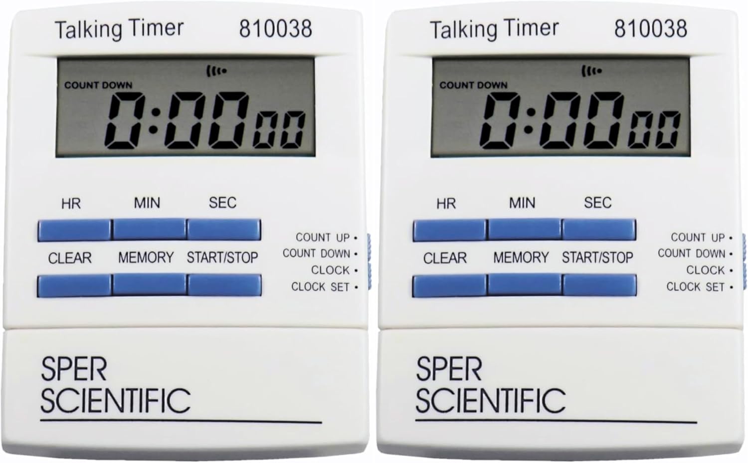 Sper Scientific Talking Timer with Audible Countdown Voice Announcements 810038 - Large LCD Display, Hands-Free Timer with Loud Alarm & Memory Recall - Perfect for Cooking, Labs, Fitness & more - 2 pc