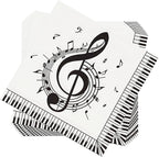 100 Count Disposable Paper Music Napkins 2 Ply Musical Notes Piano Keys Print Decorative Beverage Guest Luncheon Dinner Cocktail Napkins for Music Themed Party, 6.5X6.5 Inches Folded