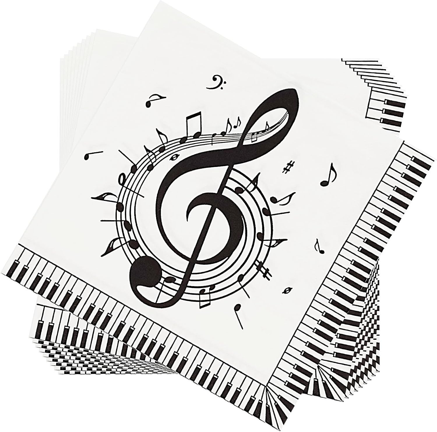 100 Count Disposable Paper Music Napkins 2 Ply Musical Notes Piano Keys Print Decorative Beverage Guest Luncheon Dinner Cocktail Napkins for Music Themed Party, 6.5X6.5 Inches Folded