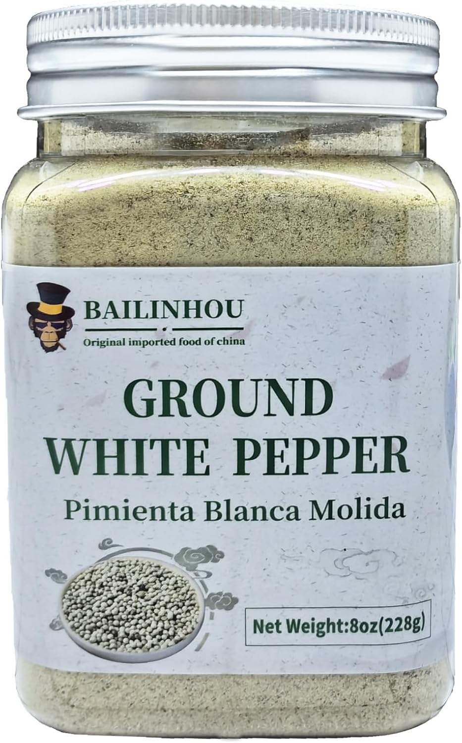 BAILINHOU Chinese Ground White pepper 8oz/228g Fine Grain white pepper powder chinese, White Peppercorns Powder, Ground White Peppercorns imported of china
