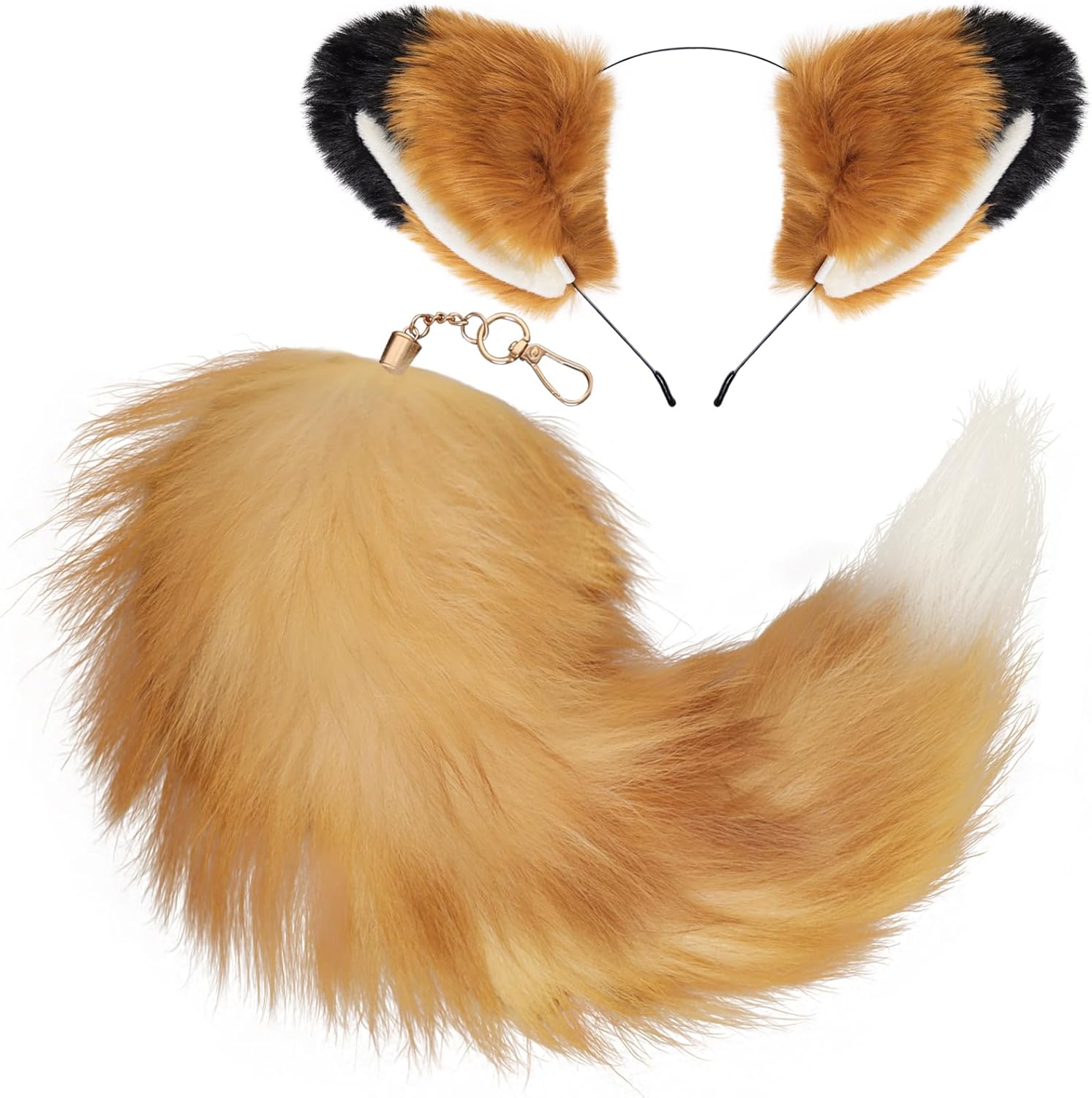Cat Wolf Fox Ears and Tail Set Faux Fur Cat Ears Furry Wolf Fox Long Tail Costume Halloween Party Animal Cosplay Set