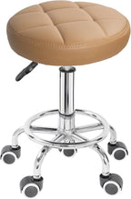 IBVIVIC PU Leather Rolling Stool Height Adjustable Round Swivel Stools for Spa Salon Massage Work Chair with Foot Rest Brown